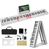 VEVOR E Piano 88 Tasten Faltbares Digital Piano Bluetooth MIDI tragbares elektronisches digitales Klappklavier mit Sustain-Pedaltasche berührungsempfindlichen Tasten Kopfhörern wiederaufladbar weiß