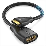 Sonero® Mini HDMI auf 4K HDMI Portsaver Adapter, Premium High Speed, Mini HDMI C Stecker auf HDMI A Buchse, vergoldete Kontakte, zweifache Abschirmung, PVC-Mantel, 0,15m