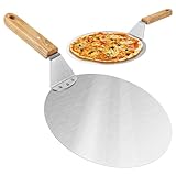 ANKA Pizzaschaufel aus rostfreiem Edelstahl Pizza- und Kuchenheber mit Holzgriff Runder Pizzaschieber für Pizza, 25,5x25,5 cm/10 Zoll,Flammkuchen und Brot