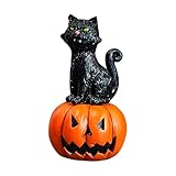2026 Halloween Katzenfiguren Miniaturfiguren Halloween Dekorationen Indoor Für Frauen (Black, 5x8cm)