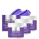 Keratin & Biotin Purple Hair Mask, Purple Hair Mask Neutralisiert Gelbstich, Lila Kollagen Haarmaske, Vitamins Keratin Haarkur Silber Haar Maske, Violett Haarmaske für Blondes, Blondiertes (3)