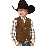 Kinder Weste Jungen Leder Wildleder Western Cowboy Kleidung Vorne Offen Lederweste Ärmellose Tanktops Unterhemd Mit Taschen Und Knöpfen Einfarbig Bequeme Westen Brown 130
