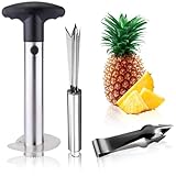3er Set Ananasschneider Delmkin AnanasschäLer Edelstahl Pineapple Cutter für Küche mit Erdbeestrunkentferner