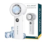 KALAMAN Tragbarer Handventilator mit Eiskühler, 5000 mAh wiederaufladbarer persönlicher Ventilator, [15 Stunden Kühlzeit] Mini Y leistungsstark [12000+ U/min], kleiner Taschenventilator für Reisen