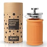 BIELIMARTI Französische Kaffeemaschine, 350 ml, Borosilikatglas, Thermo-Silikonhülle, French Press, Kolbenkaffeemaschine (Orange)