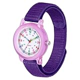 Brecjon Kinder Armbanduhr Mädchen Lernuhr Einschulung analog Quarz violett Wechsel Klett Armband 4152