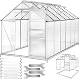 tectake® Aluminium Gewächshaus, 375x185x195 cm, Treibhaus, Tomatenhaus, Frühbeet, Pflanzenhaus, UV beständig, 4 mm Platte, Schiebetür & Dachfenster, Schütz vor Kälte, Regen und Frost - mit Fundament