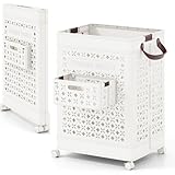 LIFEZEAL 75 L Klappbarer Wäschekorb mit Rollen, Tragbarer Wäschesammler mit Griff, Laundry Baskets Wäschebox Plastik für Schlafzimmer, Bad, Schlafsaal, Waschküche
