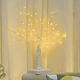 EHIOG Birke Lichterbaum Innen,Warmweißer LEDs Licht,Batteriebetrieben Leuchtbaum,LED Lichterbaum innen,für Weihnachten, Ostern, Hochzeit,Festliche deko, Birken, Warmweiß-144 Warmweiß LEDs