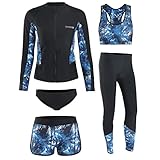 RWHXN Damen Neoprenanzug, 5 Teiliges Set UV-Schutz Surfanzug, Langarm Sommer Sportlicher Elastischer Tauchanzug, Split-Badeanzug für Surf Schnorchel Kajak-M(45-52kg)-Frauen