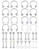 AceFun lippenpiercing Nasenpiercing Ringe Chirurgenstahl 16G Silber Lippenpiercing stecker 36 Stück Lippenring Tragus Helix Knorpel Ohr Piercing 8mm