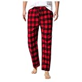 DBMZV Schlafanzughose Herren Lang Leichte Pyjamahose Baumwolle Loungewear Hosen Schlafhose Freizeithose mit Elastischer Bund und Gerade Geschnitten, Feldhose Freizeitshorts Hotpants(Red, M)