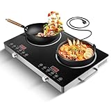 wowspeed Ceranfeld 2 Platten 7000W, Glaskeramikkochfeld, Tragbares 20cm Kochplatte, 4 Kochmethode, 3-Stunden-Timer, Stufenlose Einstellung, Touch-Steuerung, 220V