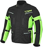 Jet Motorradjacke Herren Mit Protektoren Textil Wasserdicht Winddicht Schwarz Fluro (L)