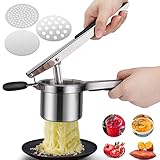 Spätzlepresse Kartoffel Masher Ricer Edelstahl Kartoffelpresse Professionelle Kartoffelquetsche mit 3 Austauschbaren Scheiben für Kartoffel Obstsäfte Gemüsebrei Püree