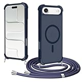 Coiwxmoi Magnetica Cover per iPhone 17 Air 6,7' Con Cordino, Custodia Con Regolabile Collana Traslucida Opaca Posteriore Anti-impronta Protettiva Case Con Laccio Tracolla per iPhone Air, Blu Scuro