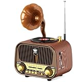 RUNUS J-190 Retro Radio Klein AM/FM/SW, Nostalgie Radio mit Akku 1800mAh, Kofferradio mit Bluetooth 6.0, Unterstützt USB/TF/AUX Funktion, großem 5-W-Lautsprecher für Büro Zuhause.