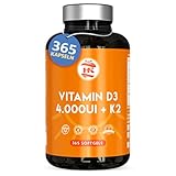 Vitamin D. (4000 IE) 365 Kapseln Vitamin D3 + K2 Hochdosiert Unterstützt Immun Und Knochenfunktion Hohe Konzentration Antioxidantien Antifettiga Weichkapseln Premium