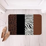 Homemissing Braun Leopard Badezimmerteppich weich für Jungen Mädchen, Schwarz weiß Zebra Badematte 50x80cm Tierdruck Badvorleger Anti-Rutsch Gepard Dekor Badteppiche
