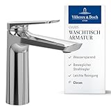 Villeroy & Boch Oasis Waschtischarmatur ohne Zugstange - Waschbeckenarmatur wassersparend mit Keramikkartusche - Wasserhahn Bad für Waschbecken - Auslaufhöhe 114mm - Badarmatur rund in Chrom