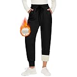 CAMPSNAIL Warme Jogginghose Damen Gefütterte mit 2 Taschen Kordelzug Winter Fleece High Waist Lange Sportleggins Trainingshose Freizeithose Sweathose Schwarz M