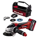 Einhell Akku-Winkelschleifer TE-AG 18/115 Li Kit Power X-Change (18 V, 115 mm Scheibendurchmesser, 28 mm Schnitttiefe, inkl. Trennscheibe, Schleifscheibe, 4,0 Ah Akku, Ladegerät), Rot/Schwarz