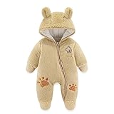 Baby Schneeanzüge Winter Overall mit Kapuze Fleece Strampler Mädchen Jungen Warm Outfits- Gr. 0-3 Monate (59 cm), Gelb