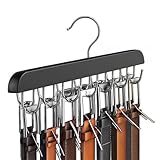 Gürtelhalter Kleiderschrank,1 Packung Gürtel Aufbewahrung 360°Drehbar Holz Krawattenhalter Gürtelbügel mit 14 Haken Kleiderbügel Haken für Schals,Krawatten,Gürtel,Schrank-Organizer