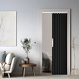 Magnetischer Türvorhang mit Verdunkelung, Faltbarer Raumteiler für Bad/Schlafzimmer/Wohnzimmer, Akkordeon-Design (Black)