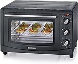 SEVERIN Back- und Toastofen, Mini Backofen mit Grillrost, Backblech und Krümelblech, vielseitiger Ofen mit 20 L Kapazität, 1.500 W, schwarz, TO 2067