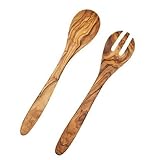 Salatbesteck aus Olivenholz, 35 cm