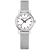 Mondaine - Evo2 MSE.26110.SM - Damen Uhr 26mm - Bahnhofsuhr in Silber Edelstahl Armband - 30m Wasserdicht Saphirglas mit rotem Sekundenzeiger - Hergestellt in der Schweiz