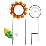 Gartenthermometer – Sonnenblumen-Temperaturmesser, dekorativer Wettermesser, künstlerischer Anzeigeleser, Vintage-Klimaornament, Metallanzeige für den Außenbereich | Gartenthermometer für Terrasse, Ra