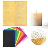Dfuqanb 12 Farben Wachsplatten für Kerzen(14x7,5cm), Bienenwachsplatten für Kerzen, Kerzen Verzieren, Wachsplättchen für Kerzen, mit 3 Sticker Gold, zum Verzieren von Tauf- und Kommunionskerzen
