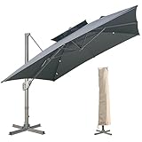 LKINBO Sonnenschirm Quadratisch 300 x 300 cm mit Ständer und Kurbel, Groß Ampelschirm Neigbar 360°Drehbar Parasol Windfest Gartenschirm Wasserdicht Marktschirm für Garten Deck Outdoor, Grau
