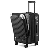 LEVEL8 Koffer Trolleys Leicht ABS+ PC Handgepäck Koffer mit Laptopfach,Hartschalenkoffer Trolley Rollkoffer Reisekoffer Erweiterbar, TSA, 4 Rollen, 55 cm, 36-42 Liter, Schwarz