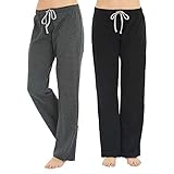 U2SKIIN 2er Pack Pyjamahosen Damen lang 100% Baumwolle Schlafhose leichte Schlafanzughose Freizeithose Haushose (Schwarz+Dunkelgrau Mel., M)