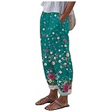 Leinenhose Damen Sommer Freizeit Hose Lang Locker Sommerhose Casual Einfarbig Baumwolle Gerades Bein Bequeme Stoffhose Leicht und Luftig Strandhose mit Kordelzug und Taschen Haremshose