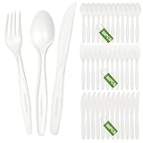 150 Stück Wiederverwendbaren PlastikBesteck Set, 50 Gabeln I 50 Messer I 50 Löffel, Spülmaschinenfest, BPA Frei, Geschirr Set für Familienfeiern, Hochzeiten, Geburtstagsfeiern