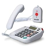 Maxcom KXT481SOS: Seniorentelefon mit Funk Notruf Sender und großen Tasten extra laut; schnurgebundenes Festnetztelefon mit Notrufknopf und Adapterstecker Hausnotruf für Senioren hörgerätekompatibel