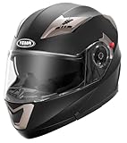 Motorradhelm Klapphelm Integralhelm Fullface Helm - Yema YM-925 Rollerhelm Sturzhelm mit Doppelvisier Sonnenblende ECE für Damen Herren Erwachsene-Schwarz Matt-L