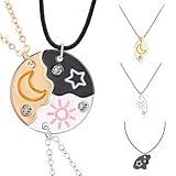 LHOEST 3 Stück halskette damen freundschaftskette, freundschaftsketten für 3 kette gold silber Schwarz, Sonne Sternen Mond für bff ketten für 3 Mädchen Geschenk Kristall Kette Anhänger