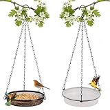 HRAYLTOP 2er Set Vogelfutterspender zum Aufhängen (18x18x3cm,∅18cm)-Metall Vogelfutterhaus für Vögel-Vögel futterstelle zur ganzjährigen-Vogeltränke hängend für Wildvögel im Garten