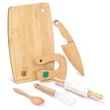 LETTO & TAILOR Hölzernes Kindermesser und Kinderbackset für echtes Kochen, 6 PCS Kleinkind Montessori Küchenwerkzeuge, Kochen und Backen für kleine Köche