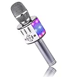 BONAOK Bluetooth-Mikrofon, kabellos, Mikrofon für Kinder mit LED-Lichtern, Mini-Karaoke-Maschine für Party/Haus/Geburtstag, kompatibel mit Bluetooth iOS Android (Space Grau)