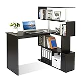 Meerveil Computertisch L-Förmig, Eckschreibtisch, mit 360 Grad Drehbarem Bücherregal für Arbeitszimmer Wohnzimmer Büro 157 x 45 x 130,5 cm, Schwarz