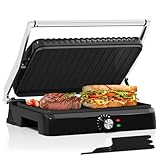 HOMELUX Kontaktgrill, Sandwichmaker, Panini Grill 2200W, Toaster Sandwichtoaster für Fettfreies Grillen, Toasties, Mit Antihaftbeschichtete Platten 34x23cm, 180° Öffnung, 3 Feste Höhe, Reinigungsrakel