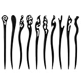 JIYIN 10 Stück Holz Haarstäbchen, Haar Essstäbchen Vintage Haarnadel für Dutts Retro Haarstab Schwarz Holz Haarspangen Chinesischer Stil Haarstäbchen für Damen Frauen Mädchen(Stil 2)