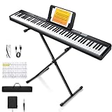 Donner Klavier Tastatur 88 Tasten, Einsteiger Digital Klavier Tastatur mit anschlagsdynamischen Tasten, tragbares E-Piano mit Ständer, Sustain-Pedal, Tragetasche und Klavieraufklebern, DEP-1