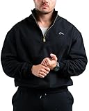 ATHLETIC AESTHETICS Essential Oversize Half Zip (Black) M Pullover Sweatshirt für Herren & Gym Fitness-Sweater Bodybuilding Sport & Fitness Hoodie